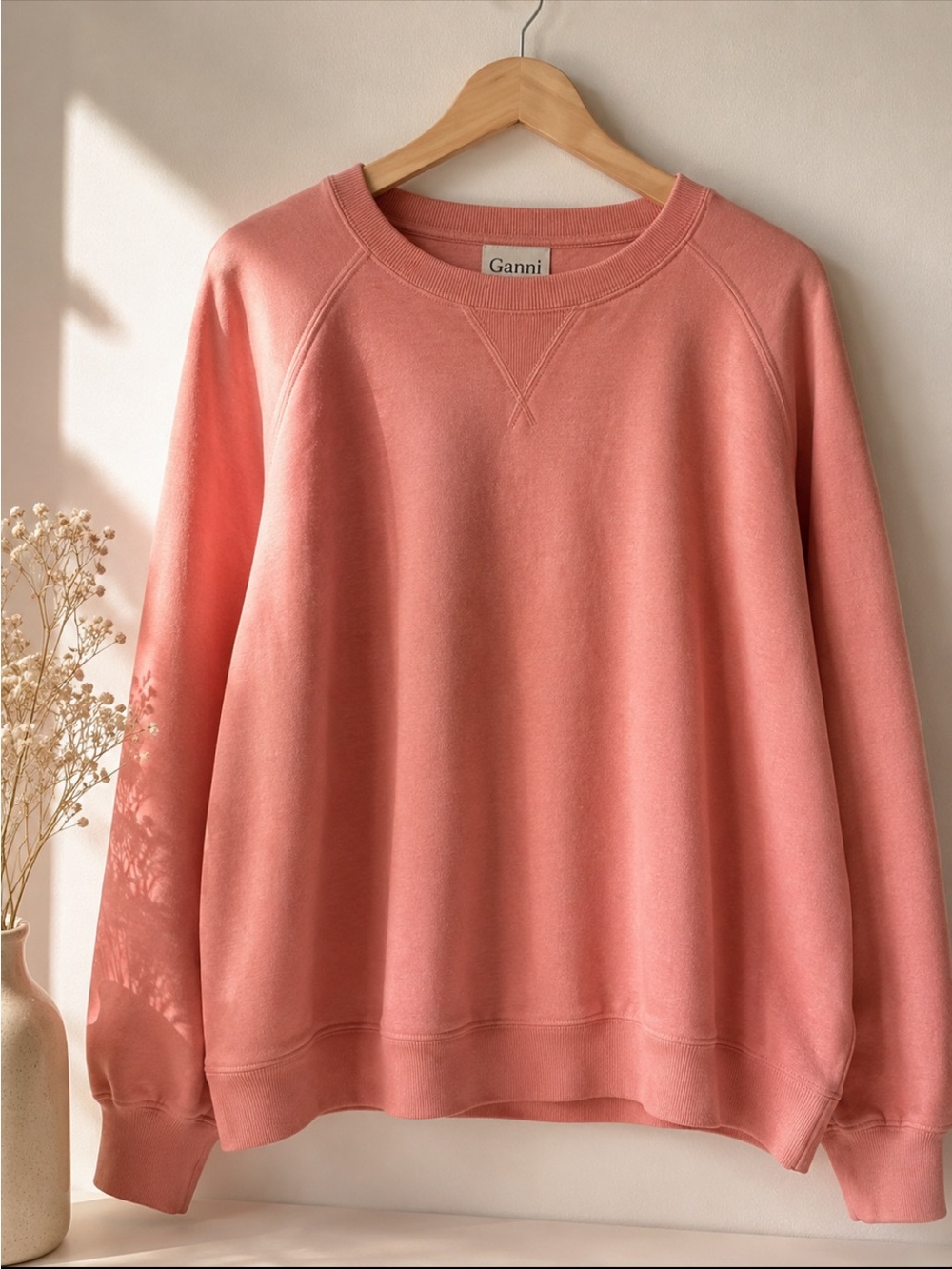 Ganni Peach Crewneck wool blend Sweater Large as is ( hole )
